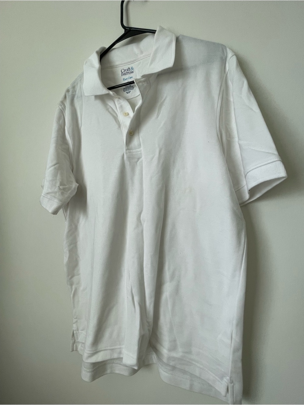 Croft & Barrow Mens Size Medium White Polo Shirt Ribbed Cuffs 3 Buttons